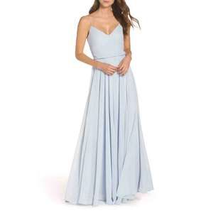 Jenny Yoo Bridesmaid Inesse Dress Chiffon Blouson Gown Whisper Blue New 8 Medium
